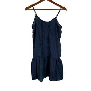 Heritage 1981 Mini Dress Size Large Tiered Spaghetti Strap Silk Navy Blue Ruffle